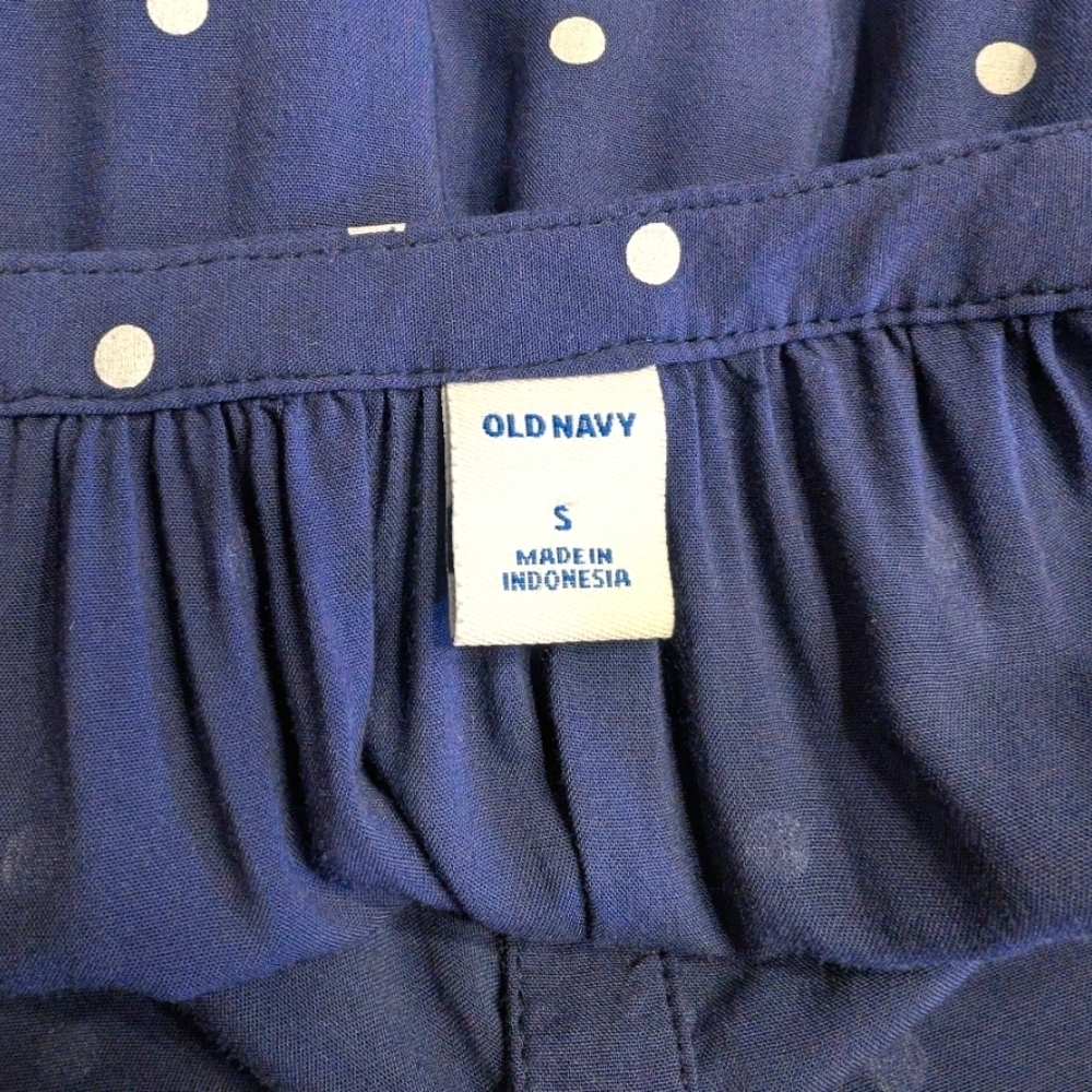 Navy Blue And White Polka Dot Long Sleeve Shirt Size Small - Picture 5 of 7